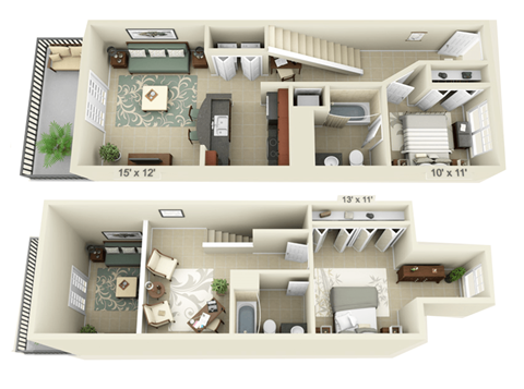 Floor plan for 2 beds, 2 baths, 1110 sqft